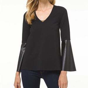 Michael Kors Hardware-Detail Black Bell-Sleeve Top Size Medium